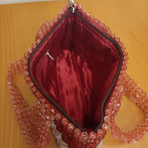 Beaded bag handmade new, shoulder, white and red