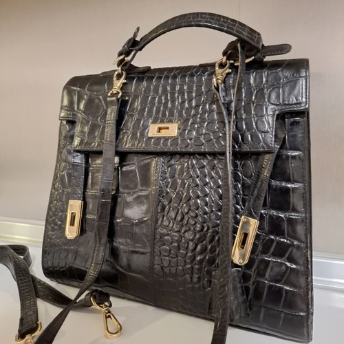 L.Credi vintage handbag and shoulder bag, genuine cow leather, black