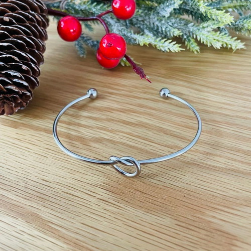 Greek Stainless Steel Cuff Bracelet for Women with Knot and Sphere Ending New