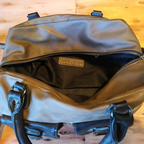 Cave Di Rosa leather bag used, grey-black with shoulder strap