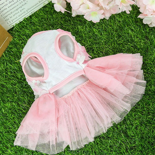 Lilly dog dress new, size XS with white and pink flowers and pink tulle