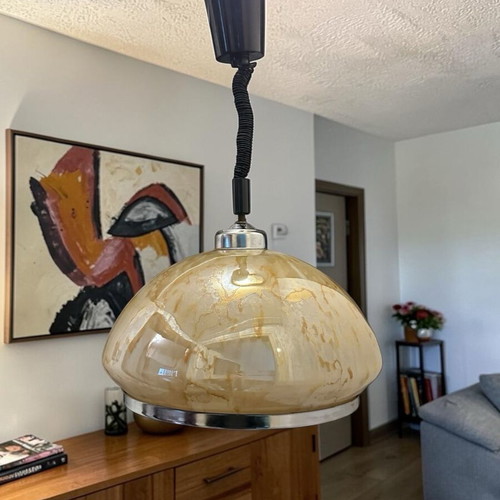 Vintage mid-century ceiling light used, glass and metal