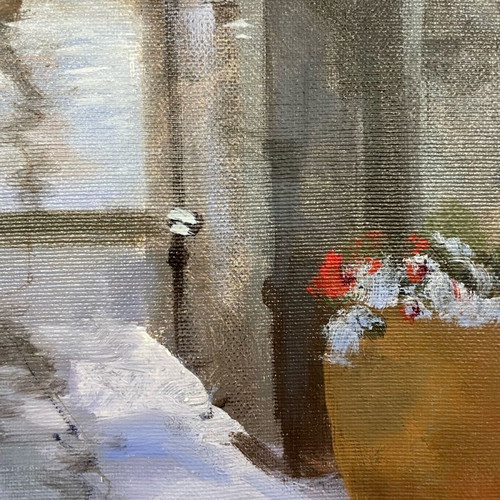 Artwork on canvas with snowy landscape
