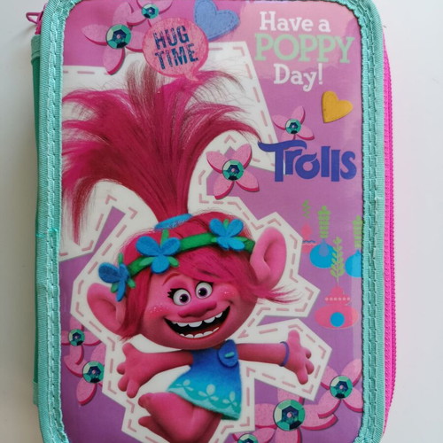 Trolls pencil case used, filled