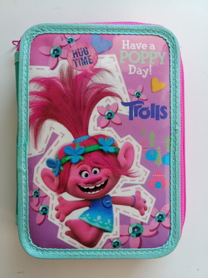 Trolls pencil case used, filled
