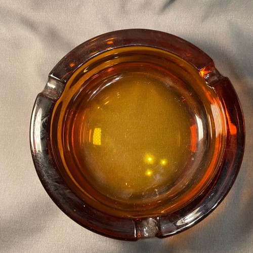 Glass ashtray like new, heavy orange vintage
