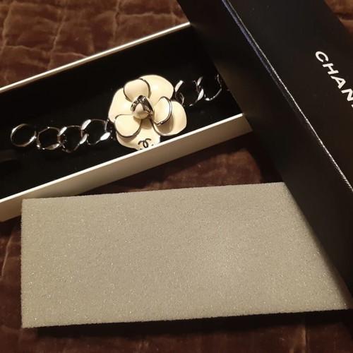 Chanel blackened metal bracelet with large camellia flower like new