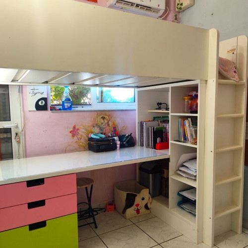 STUVA (SMÅSTAD) loft bed with desk, bookshelf, wardrobe & drawers 90x200 cm