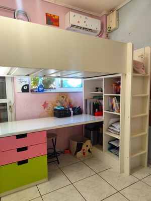 STUVA (SMÅSTAD) loft bed with desk, bookshelf, wardrobe & drawers 90x200 cm
