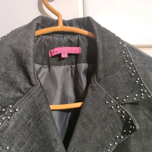 Corduroy suit used, blue-black with thin stripe, crop pants