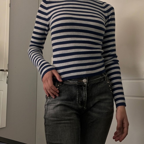 H&M striped turtleneck like new, gray and blue, size S