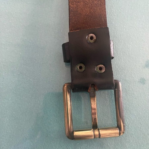 Leather belt used unisex brown with gold buckle