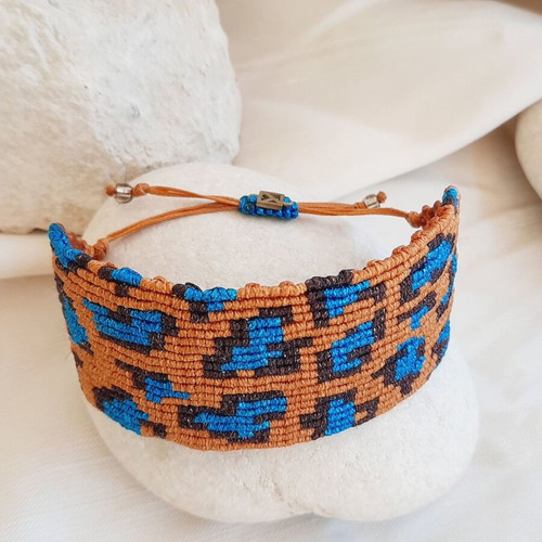 Handmade Macrame Bracelet Animal Print Boho Statement Cuff new