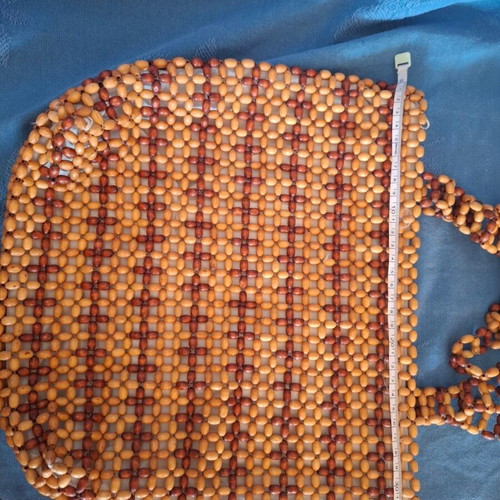 Handmade shoulder bag with natural wooden beads, used
