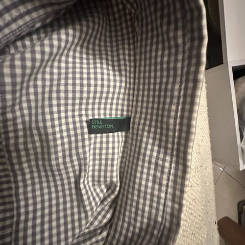 Benetton shirt XL plaid gray and white like new, 100% cotton