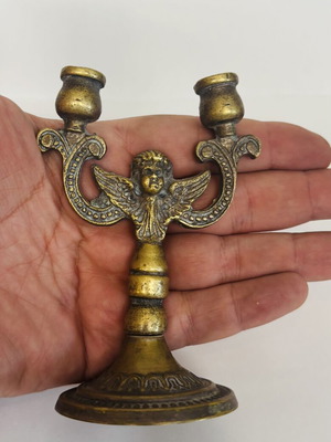 Brass Cherub Candle Holder vintage, small, used