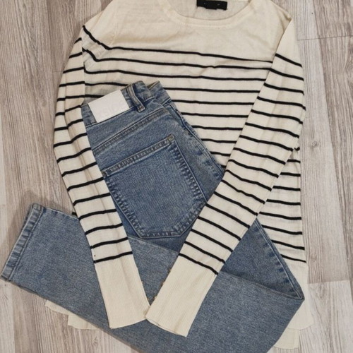 Atmosphere striped thin blouse and light skinny jeans set like new