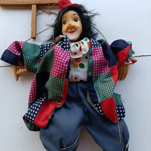 Clown Marionette vintage large size with wooden control cross