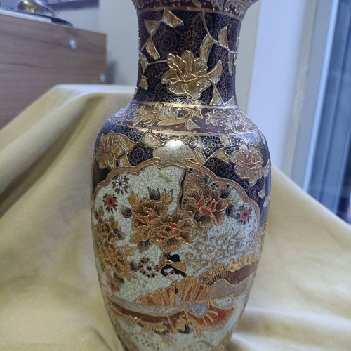Japanese Satsuma vase used, vintage 1960-1980, height 32 cm