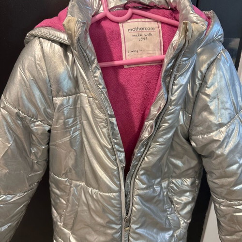Mothercare silver jacket for girl used, ages 5-6
