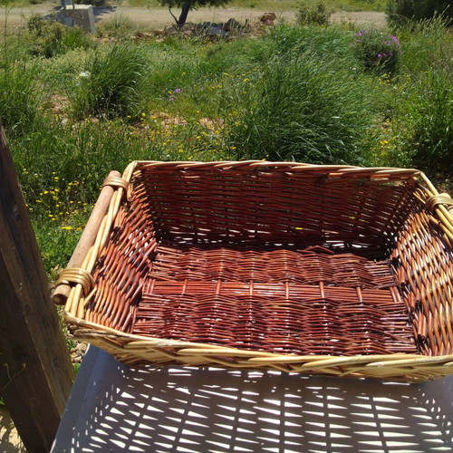 Wicker basket used for clothing display