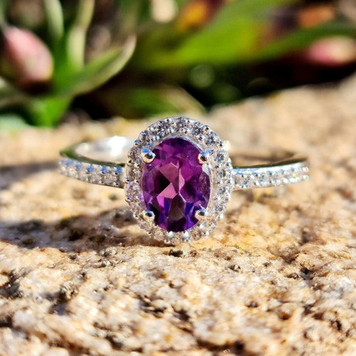 Silver ring with amethyst new, purple