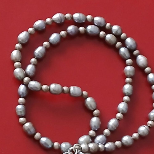 Necklace with small grey pearls and 925 silver clasp, 42 cm