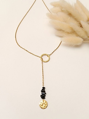 Handmade steel necklace new with obsidian chip stones 55cm