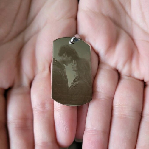 Dog tag necklace new with engraved photo silver