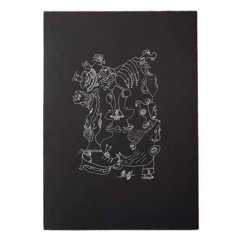 Handmade Black and White Drawing A4 The Family of Happiness New