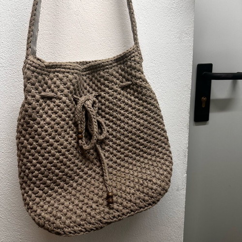 Handmade shoulder bag like new, large, beige/gray