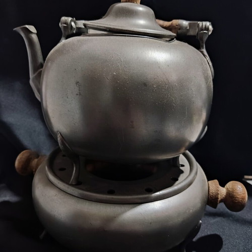 Vintage teapot set with warming base made of pewter by SKS
