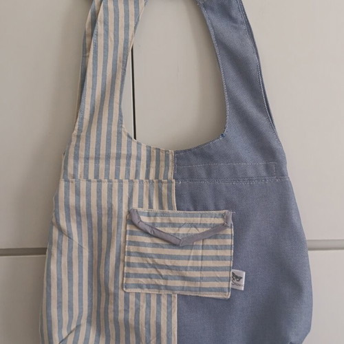 Handmade shoulder bag new, cotton fabric with striped and denim design