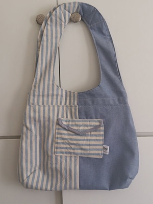 Handmade shoulder bag new, cotton fabric with striped and denim design