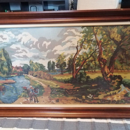 Embroidered painting used with wooden frame 111x66 cm