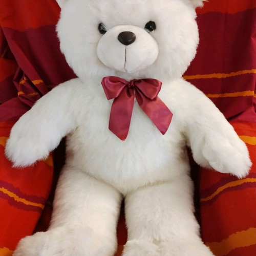 Stuffed bear 80cm like new with red bow