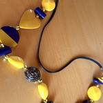 Long necklace, purple and yellow, 43 cm