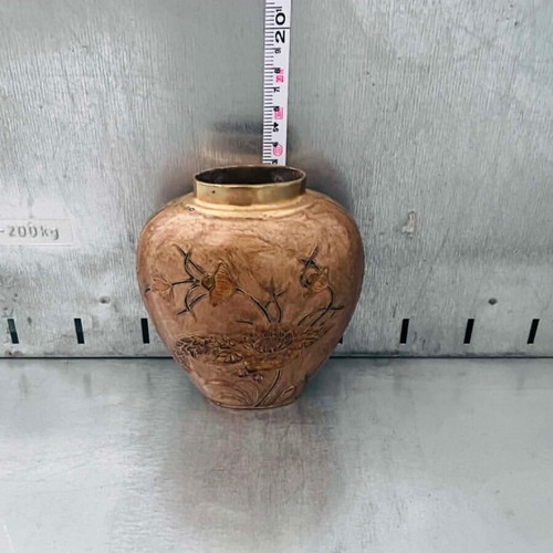 Vintage Brass Vase with Enamel and Floral Reliefs used