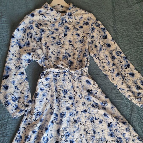 Dress Russian pattern viscose light, new, size L 40 12, white blue