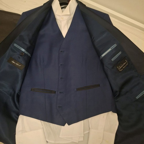Wedding suit like new, deep intense blue, with vest and bow tie