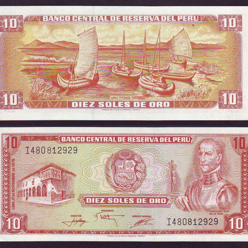 Peru 10 Soles de Oro banknote new, 17.11.1976 P-112 UNC