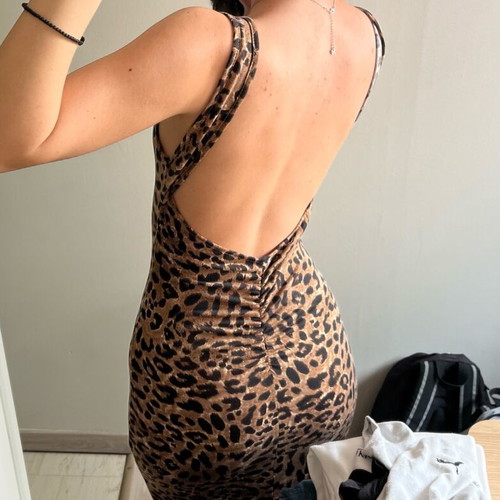 Dress with open back leopard print new brown