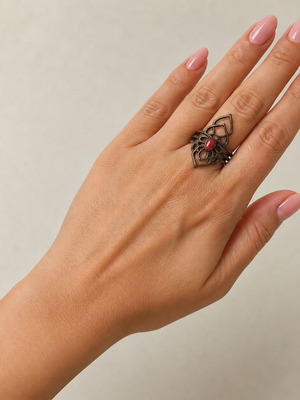 Bronze ring handmade from brass with red enamel, new