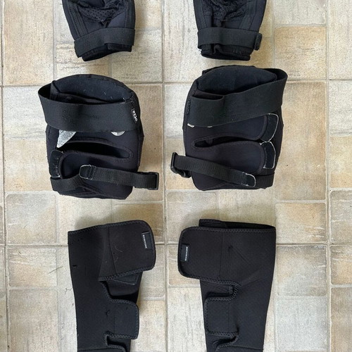 TSG Milford elbow pads, TSG Force III knee pads and SIXSIXONE Veggie shin guards L used