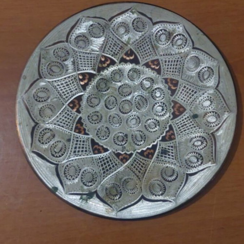 Copper hanging plate used, old, 23.5 x 23.5 cm
