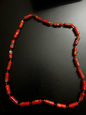 Murano bead necklace like new, red millefiori glass beads