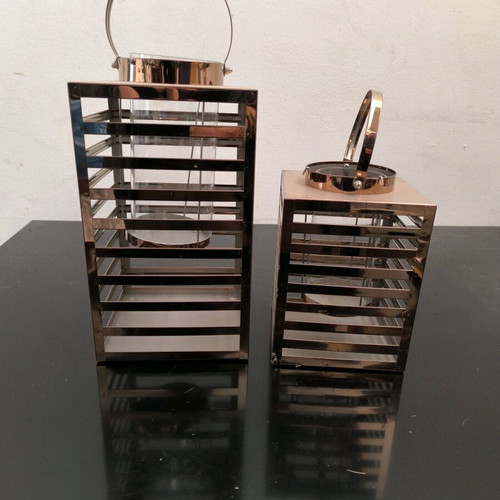 Bronze-colored candle lanterns like new, set of 2