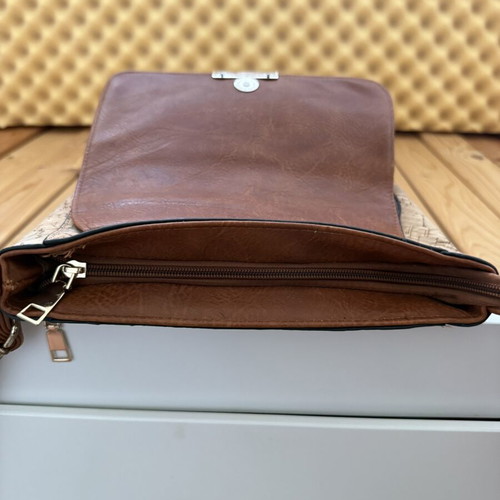 Crossbody bag used, beige and brown