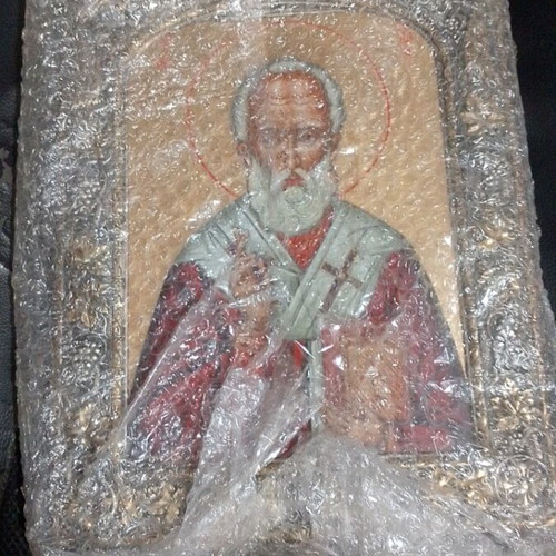 Saint Nicholas icon, authentic Byzantine silver and gold replica