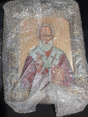 Saint Nicholas icon, authentic Byzantine silver and gold replica